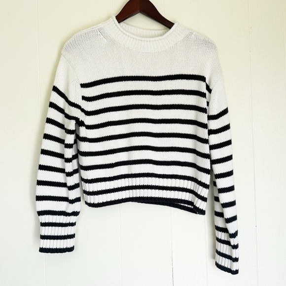 J. CREW Heritage Cotton Rollneck Sweater Stripe Ivory Black Small NWT - Picture 3 of 9